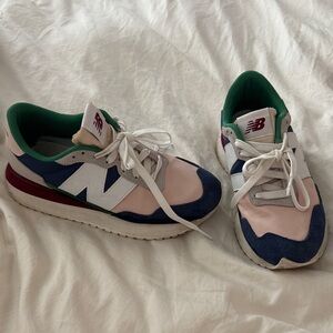New Balance Pink, Navy & Green Retro Low-Top Sneakers